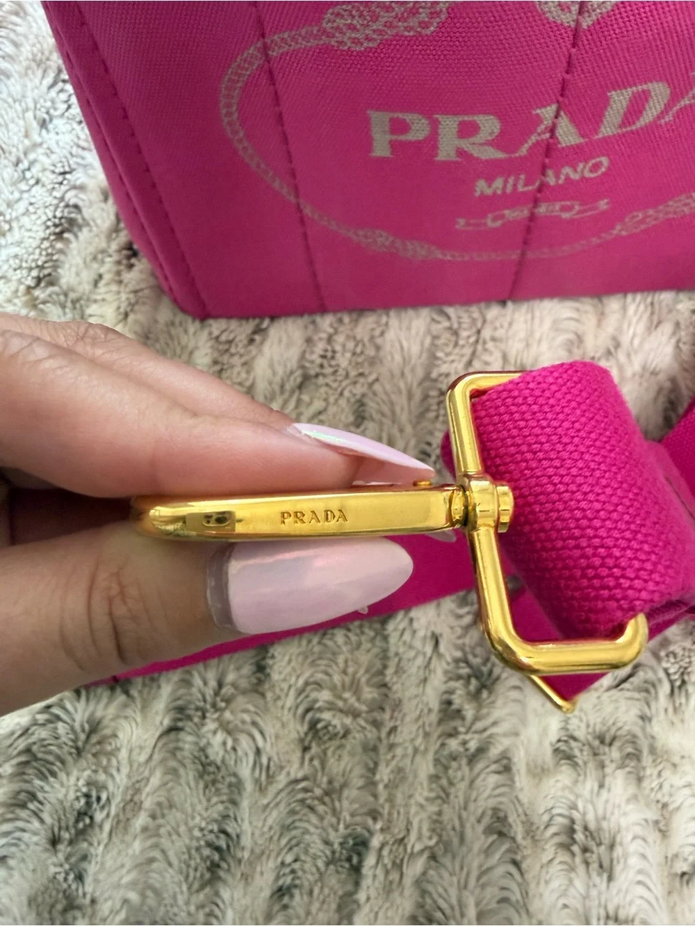 Prada Canapa Mini Canvas Bag, Fuchsia Pink